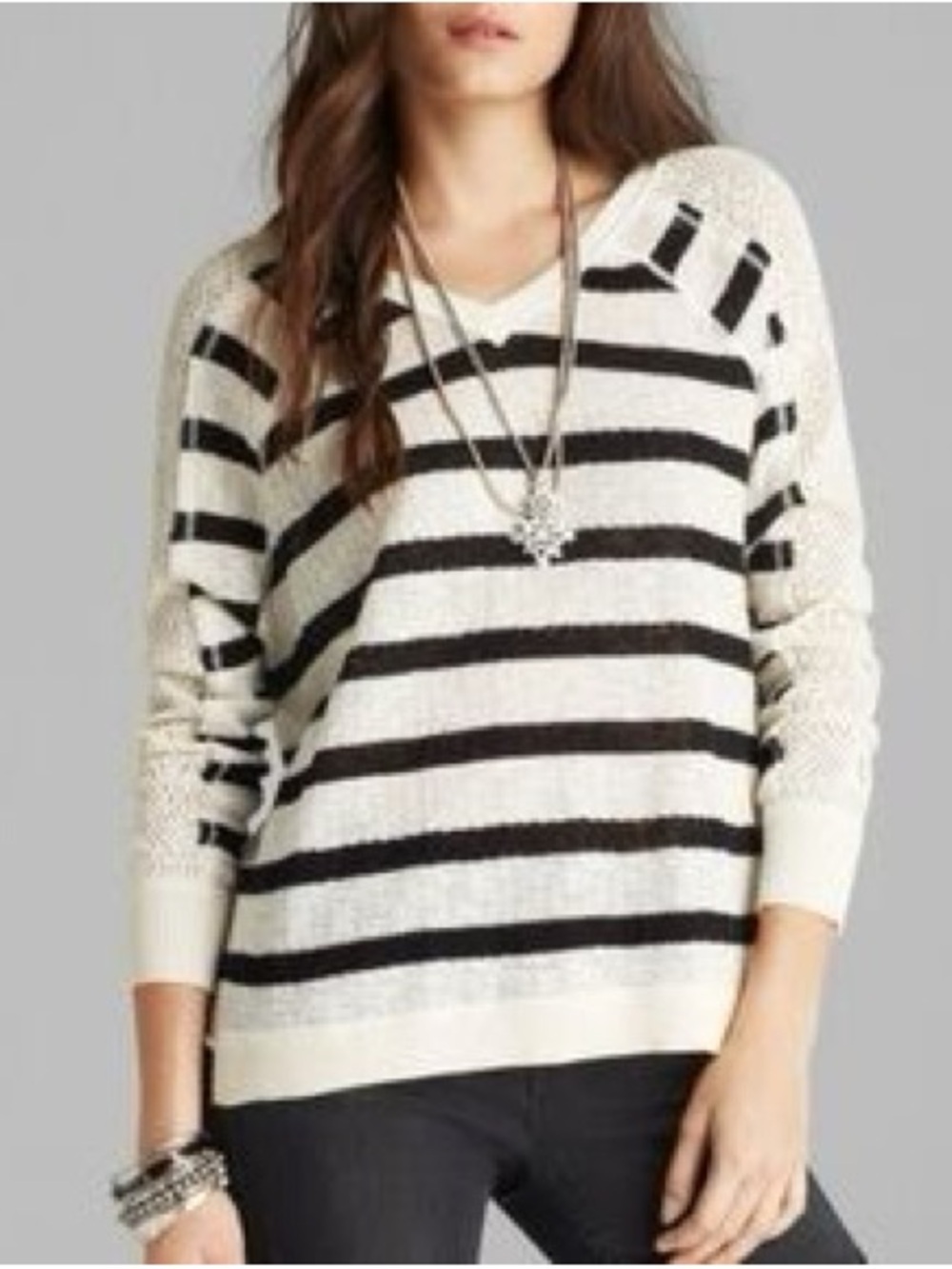 Free People Lou Swit Striped V-Neck Pullover Light Sweater Shirt We the Free